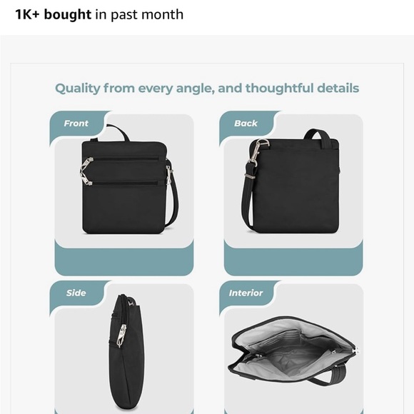 NWT Travelon slim double zip Black Crossbody anti theft Bag - Picture 10 of 15